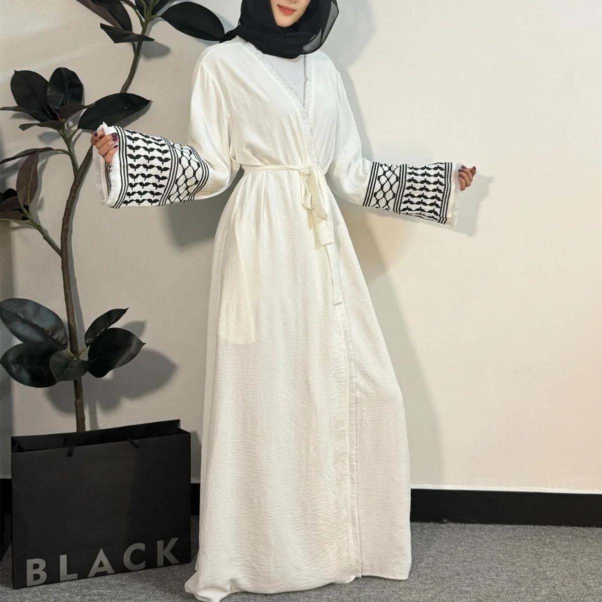 abaya dubai ouverte blanc