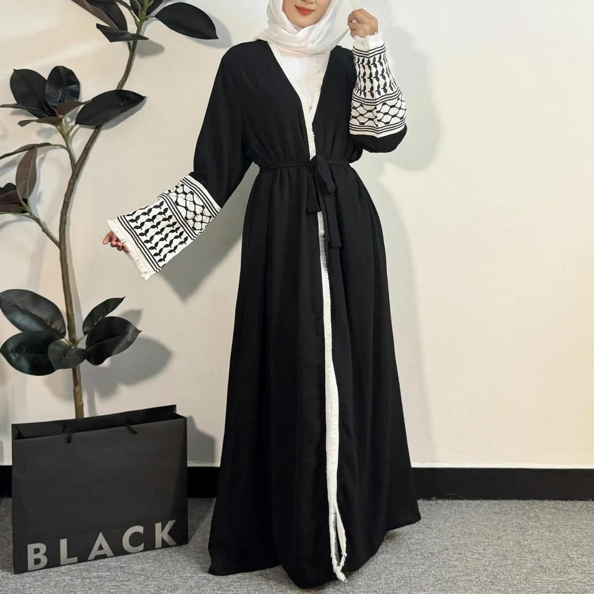 abaya dubai ouverte noir